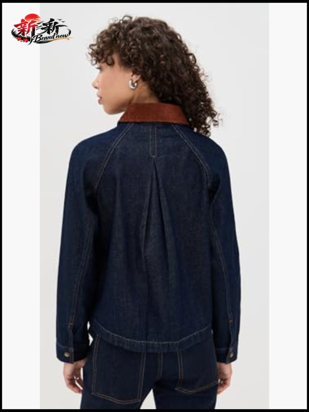 Denim Trapeze Jacket with Corduroy Collar, Snap Flap Front - Picture 4 of 6